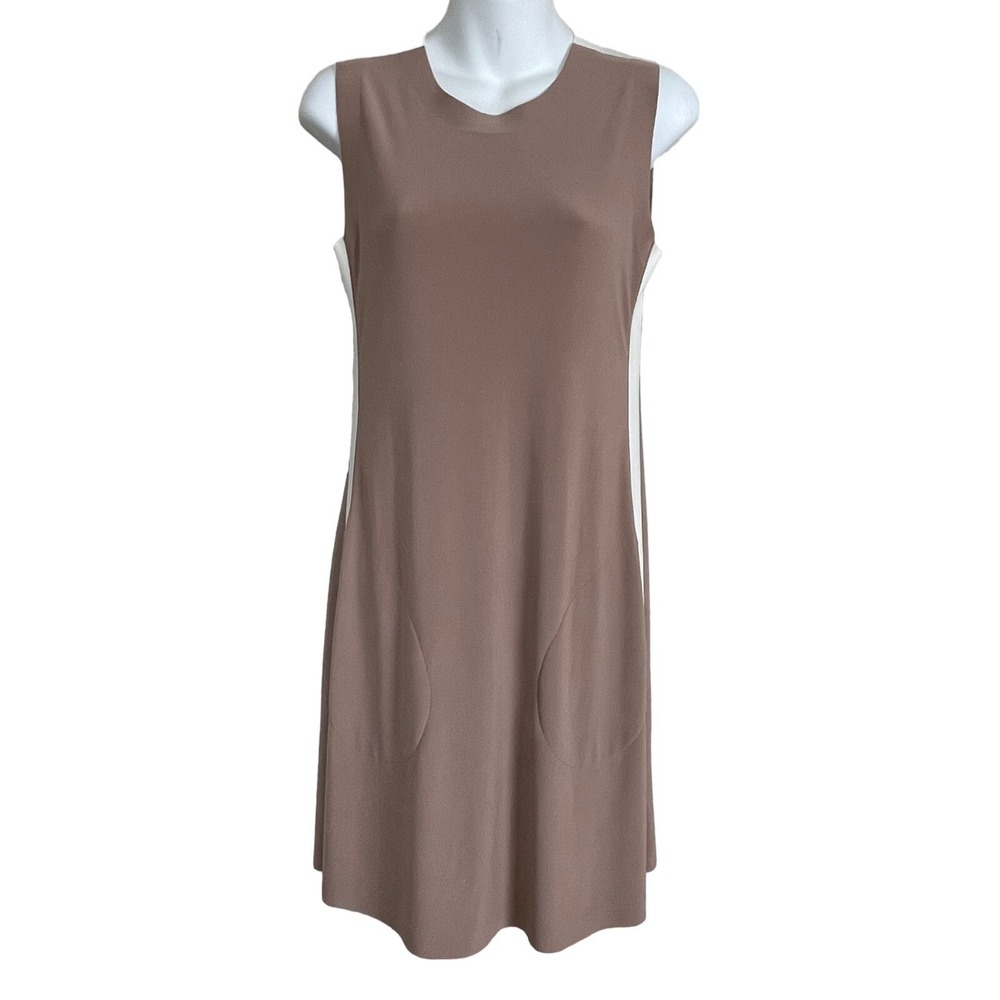 Norma Kamali Shift Dress Women‎ XS Brown Mod Minimalist Two-Tone Sleeveless